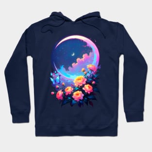 Moon and Flowers in Dreamland Hoodie